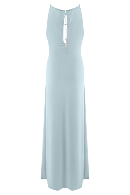 Robe Maxi Beryl Étroite et Élastique avec Perles - Bleu Clair