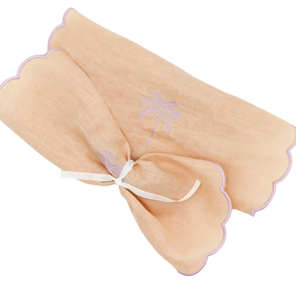 Serviettes en lin crème au beurre Blush, broderie et bordure rose poudré (lot de 4)