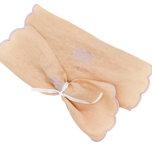 Serviettes en lin crème au beurre Blush, broderie et bordure rose poudré (lot de 4)