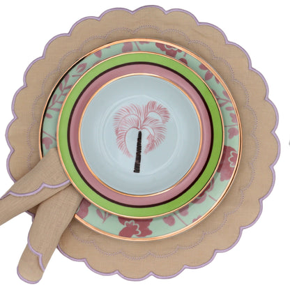 Serviettes en lin crème au beurre Blush, broderie et bordure rose poudré (lot de 4)