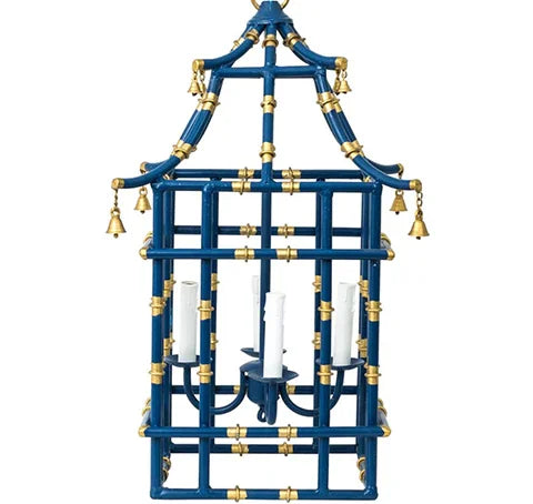 Lanterne en bambou bleu marine et or