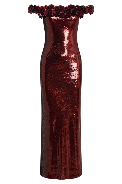 Robe Maxi Carrie en Rose avec Paillettes - Brun-Rouge