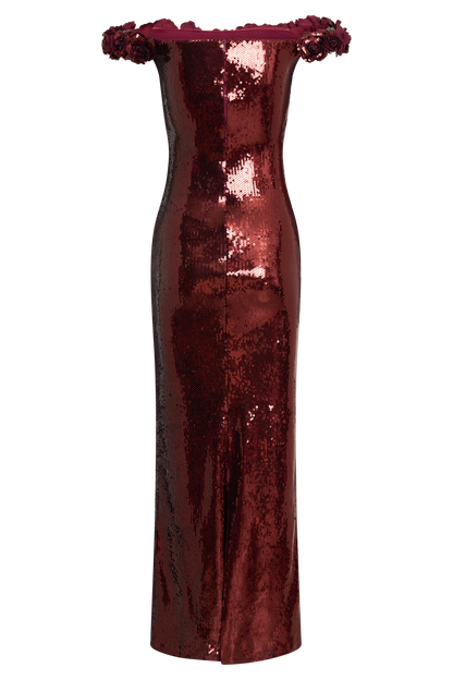 Robe Maxi Carrie en Rose avec Paillettes - Brun-Rouge