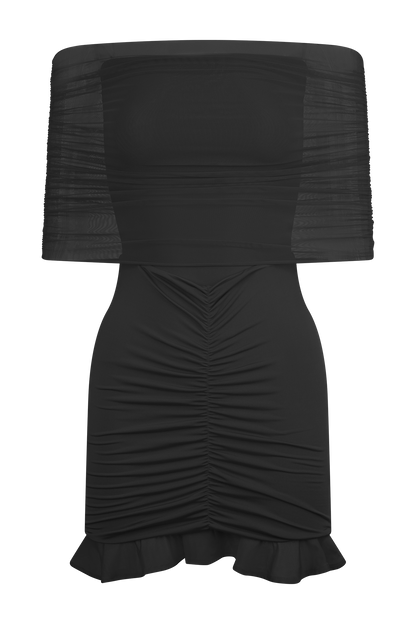 Mini-robe noire à épaules dénudées en matière fluide et en mesh Caspian
