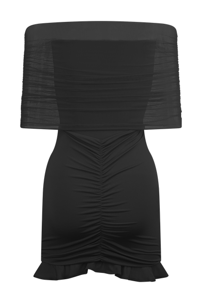 Mini-robe noire à épaules dénudées en matière fluide et en mesh Caspian