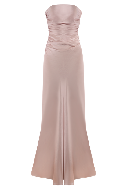 Robe longue satinée sans bretelles Cedar - Rose clair