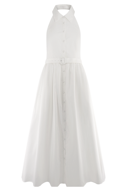 Robe midi à col montant Cindy - Blanc
