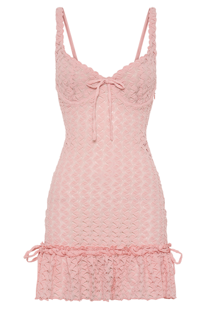 Mini-robe Marietta en dentelle à bonnets - Rose Poudré de Fée