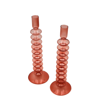 Bougeoir en verre Coraline couleur marron pêche (lot de 2)