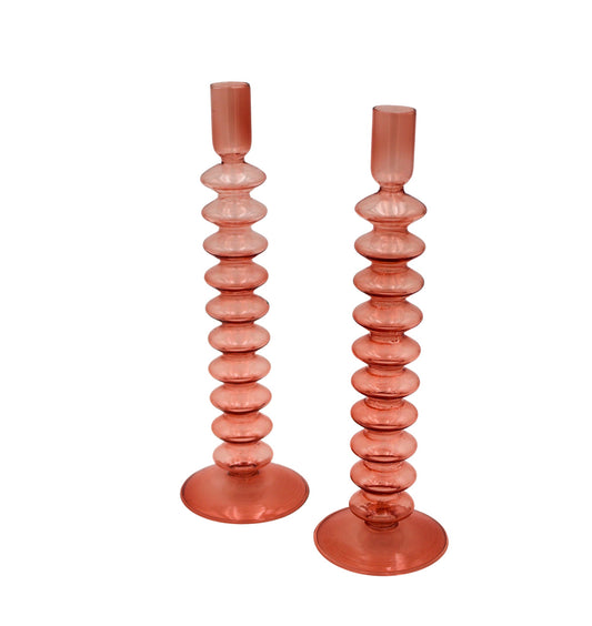 Bougeoir en verre Coraline couleur marron pêche (lot de 2)