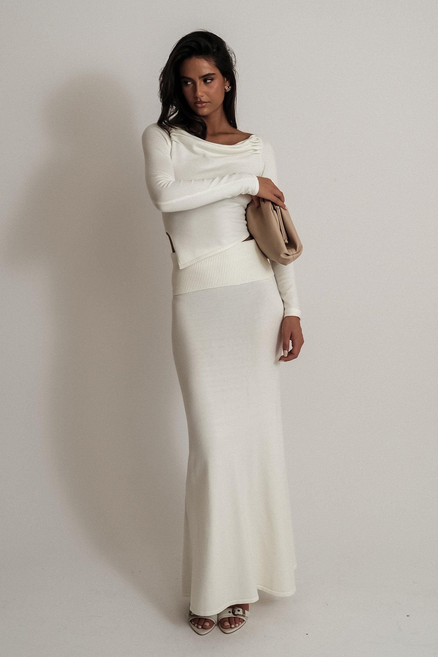 Jupe Maxi Tricotée Karlie avec Taille côtelée - Ivoire