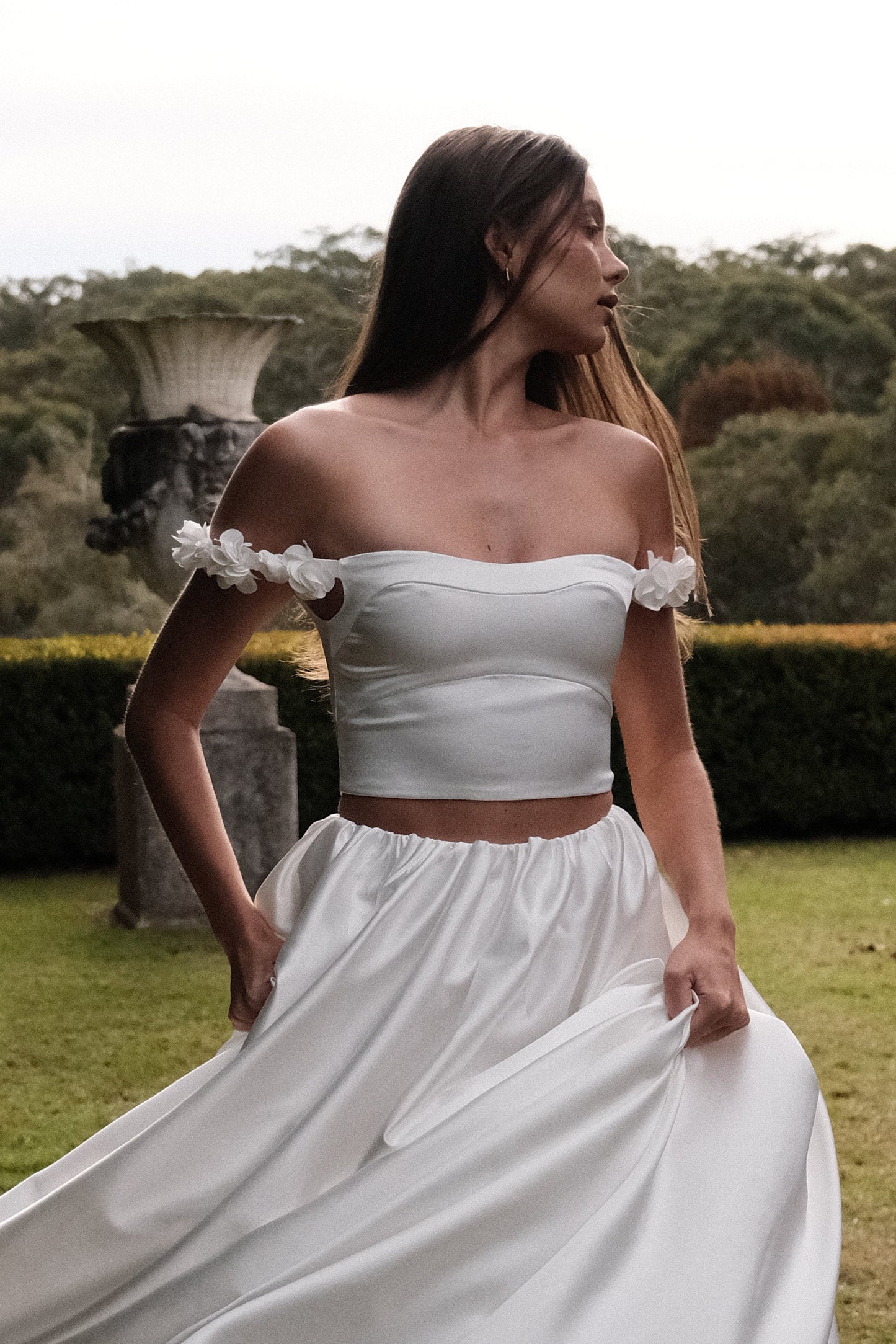 Bodys Karrie en satin rose, taille courte - Blanc