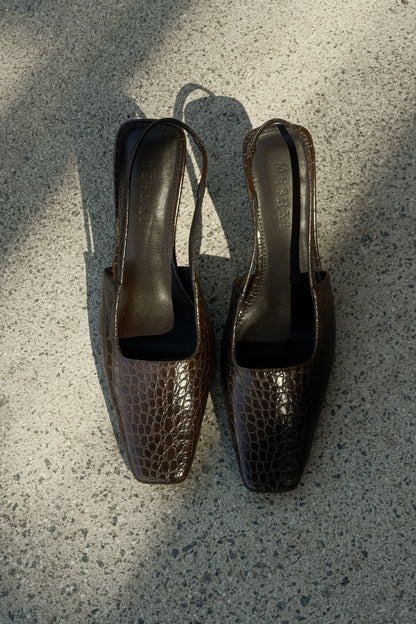 Maren, talons imitation cuir croco - Chocolat