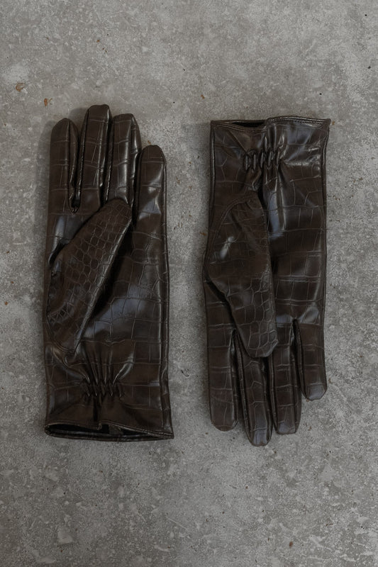 Gants en simili cuir croco Atlas - Chocolat