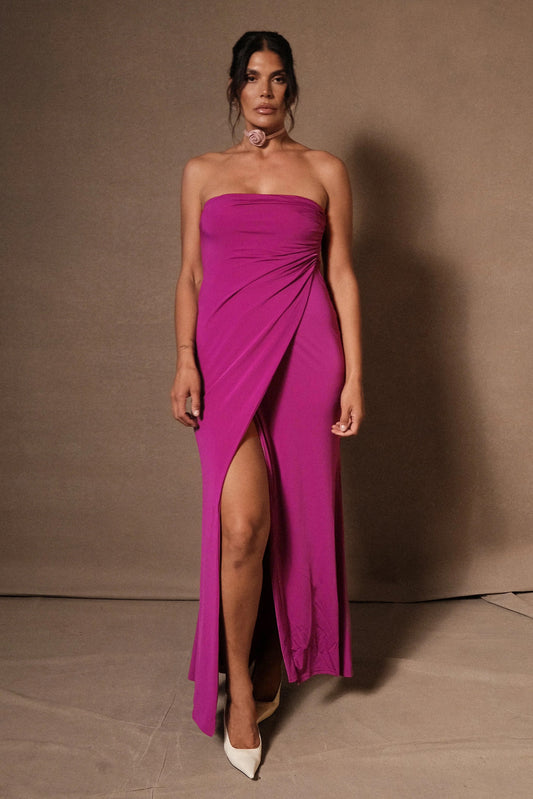Robe Maxi Sans Bretelles et Décolleté Plongeant Cosima - Violet