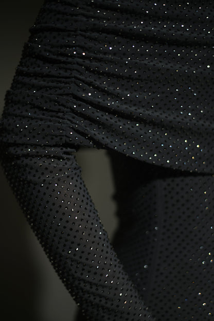 Robe Maxi Marcel à épaules dénudées et strass - Gris anthracite