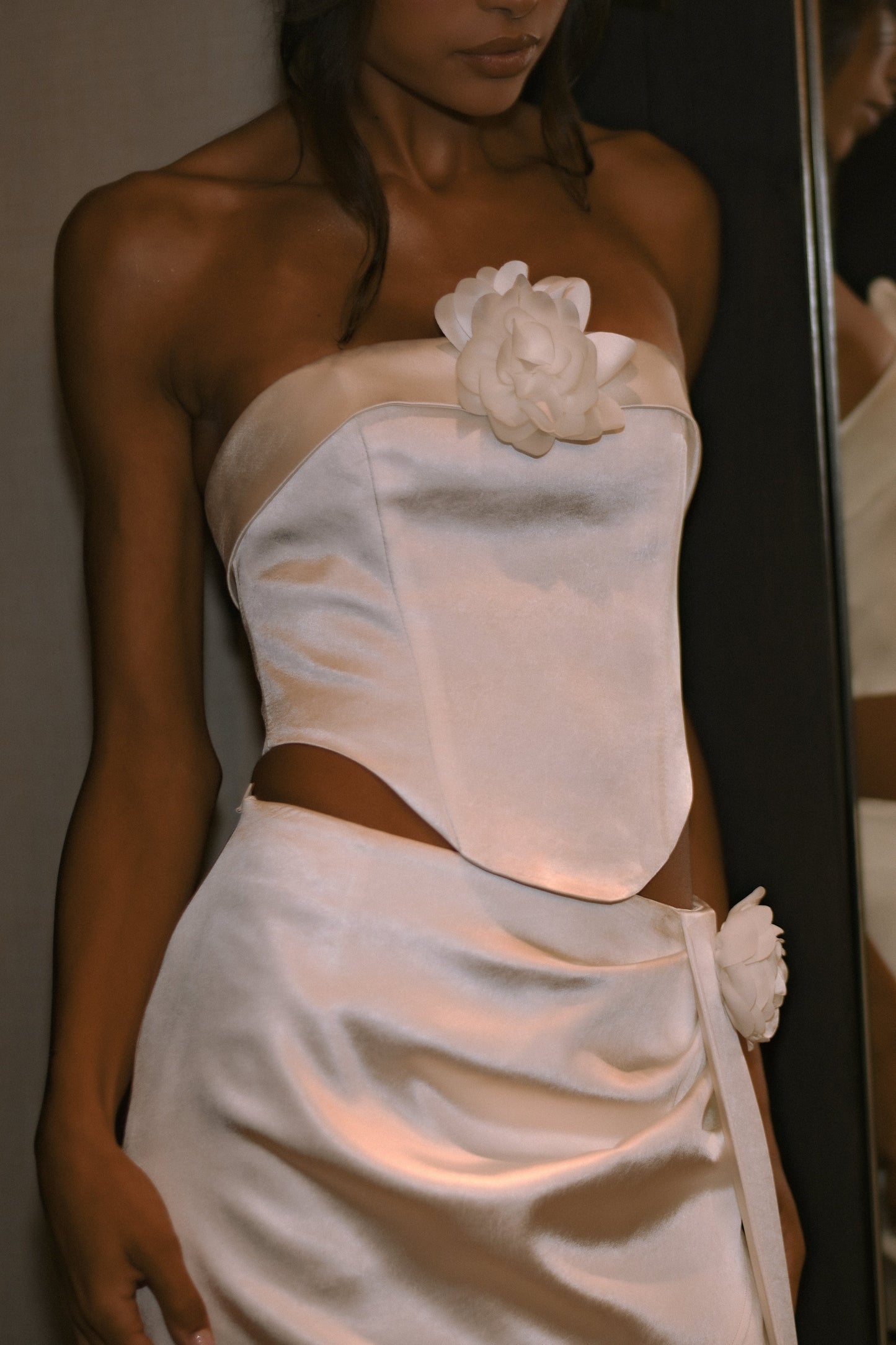 Margot, corset rose sans bretelles - Blanc