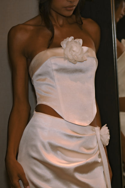 Margot, corset rose sans bretelles - Blanc