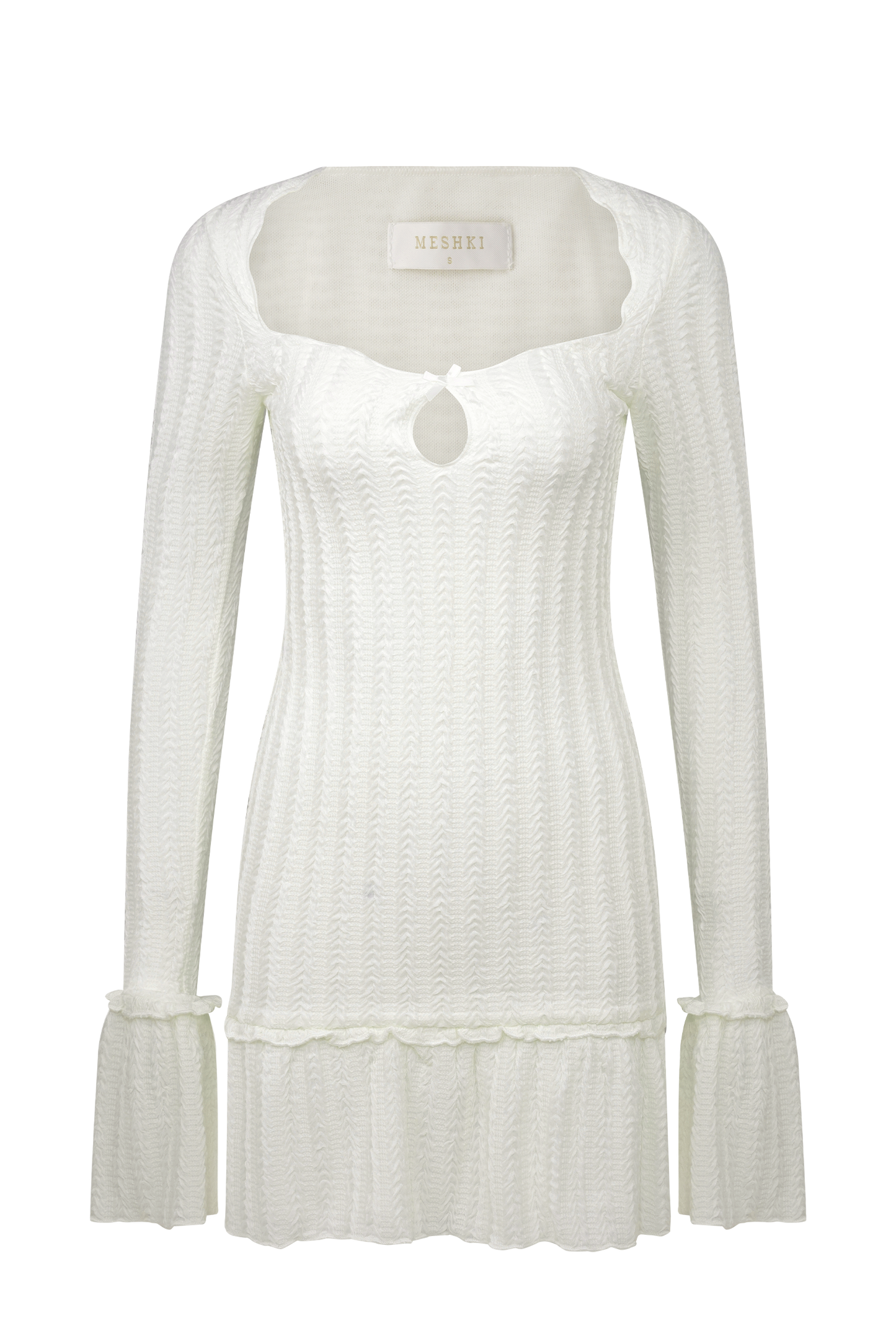 Robe mini à manches longues en pointelle Daphne - Ivoire
