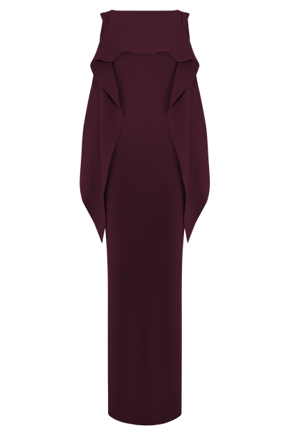 Robe Maxi Tricot Darby avec Écharpe - Merlot