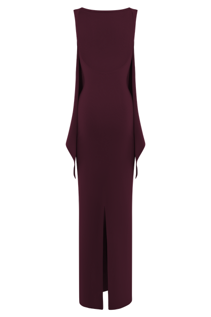 Robe Maxi Tricot Darby avec Écharpe - Merlot