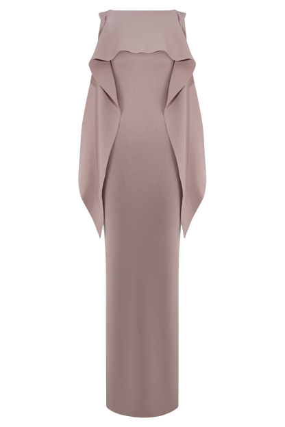Robe Maxi en Tricot Darby avec Écharpe - Rose Pâle