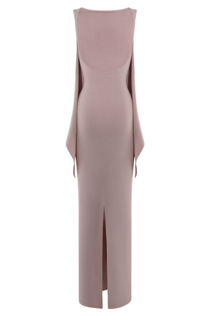 Robe Maxi en Tricot Darby avec Écharpe - Rose Pâle