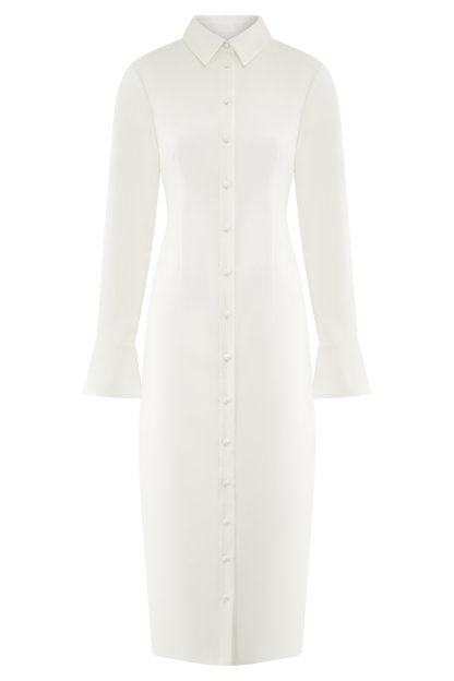 Robe midi Dorian à manches courtes et taille ajustée - Blanc