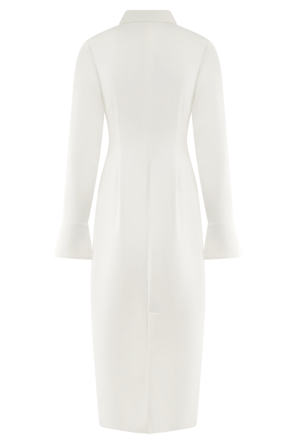 Robe midi Dorian à manches courtes et taille ajustée - Blanc