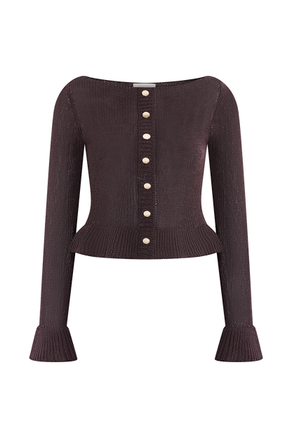 Cardigan à volants en tricot Eleanor - Chocolat