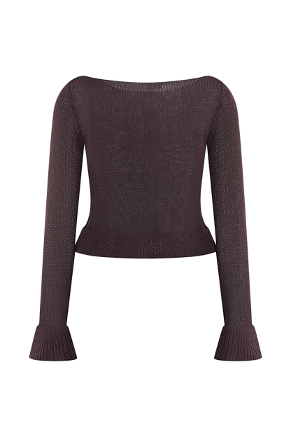 Cardigan à volants en tricot Eleanor - Chocolat