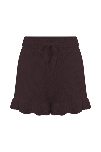 Shorts à volants en tricot Eleanor - Chocolat