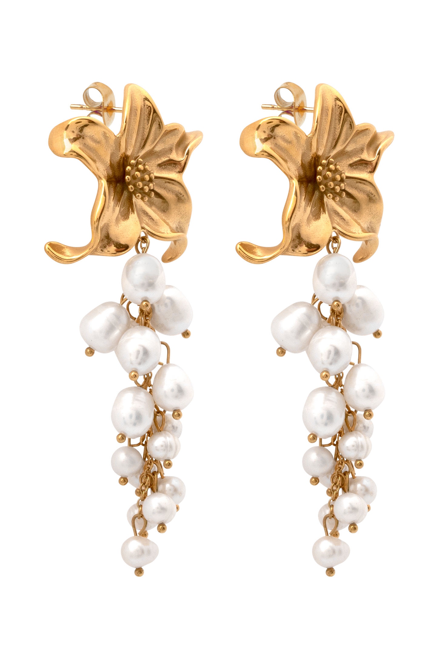Boucles d'oreilles Eva en perles d'eau douce avec motif floral - Or