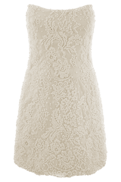 Mini-robe Eva en dentelle et perles perlées à la main - Blanc