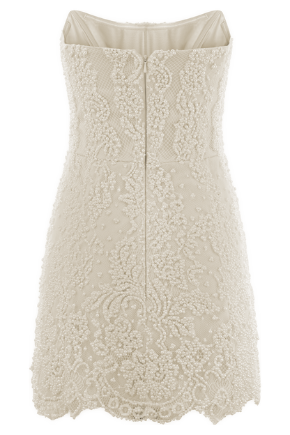 Mini-robe Eva en dentelle et perles perlées à la main - Blanc