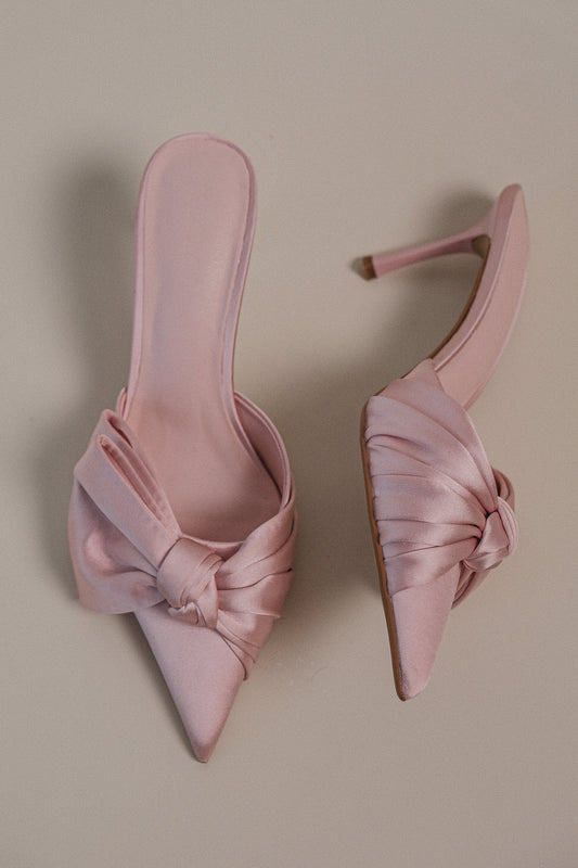 Elena, talons satinés à nœud pointus - Rose pastel