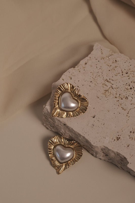 Boucles d'oreilles perles "Cœur à Cœur" - Or