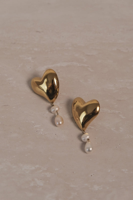 Boucles d'oreilles perles en forme de cœur Kiara - Or