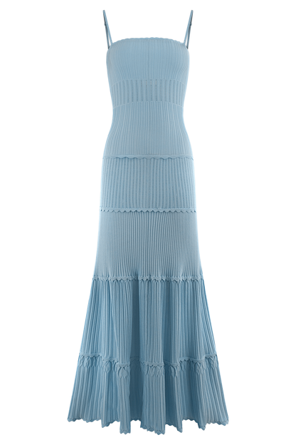 Robe Maxi en Tricot Pointelle Finley - Bleu Bleuâtre
