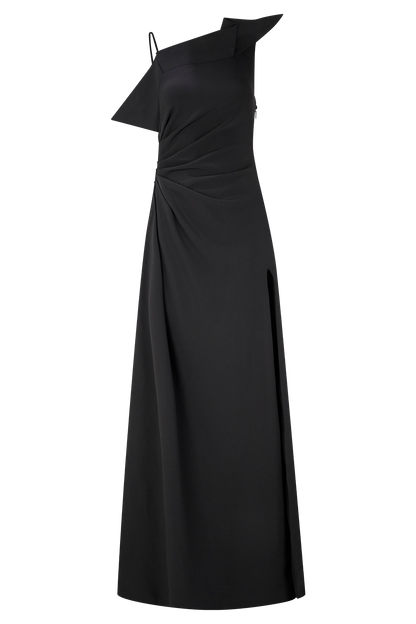 Adalyn Robe Maxi en Crêpe à Une Épaule - Noir