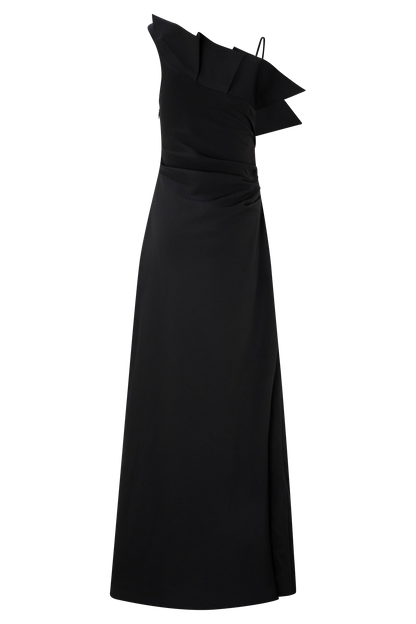 Adalyn Robe Maxi en Crêpe à Une Épaule - Noir