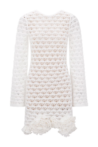 Robe mini crochet à volants Aileen - Ivoire