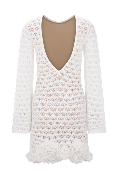 Robe mini crochet à volants Aileen - Ivoire