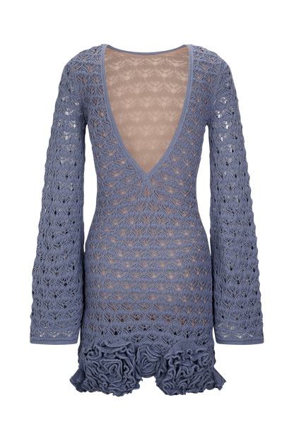 Mini-robe crochet à volants Aileen - Bleu acier