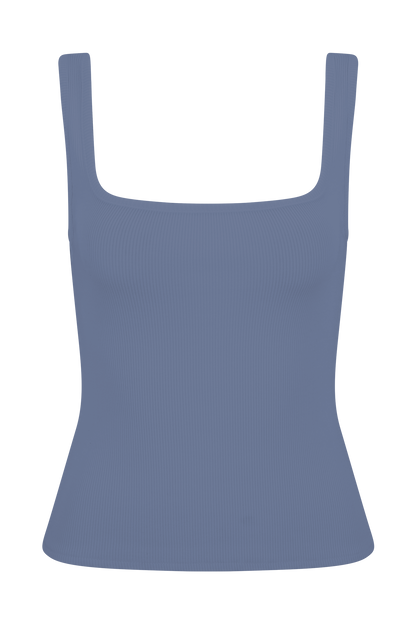 Haut sans manches à col carré et côtelé Aisling - Bleu bleuet