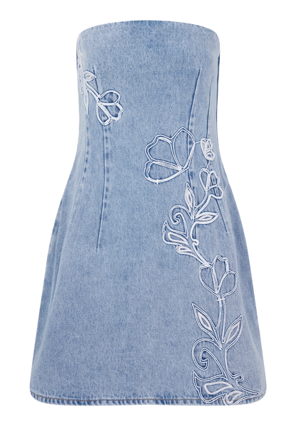 Mini-robe en jean brodée Akira - Bleu moyen