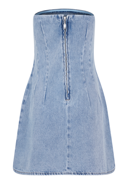 Mini-robe en jean brodée Akira - Bleu moyen