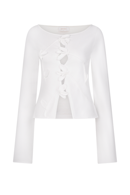 Top en tricot à manches longues à motifs floraux Alejandra - Blanc