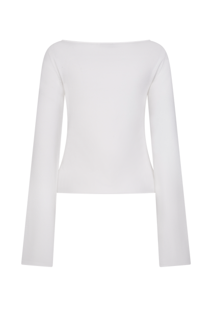 Top en tricot à manches longues à motifs floraux Alejandra - Blanc