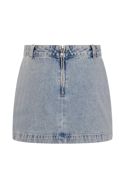 Jupe mini en jean brodée Alessia - Vintage clair